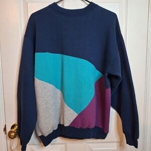 Towncraft Vintage 90s Blue Purple Colorblock Retro Crewneck Sweatshirt Size L